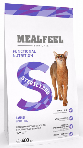Mealfeel Functional Nutrition Sterilized корм для стерилизованных кошек старше 1 года, с ягненком 400г 