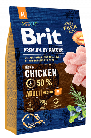 Brit Premium by Nature Adult M корм для взрослых собак средних пород, с курицей 3кг