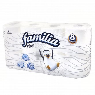 Двухслойная туалетная бумага Familia Plus, 8 рулонов